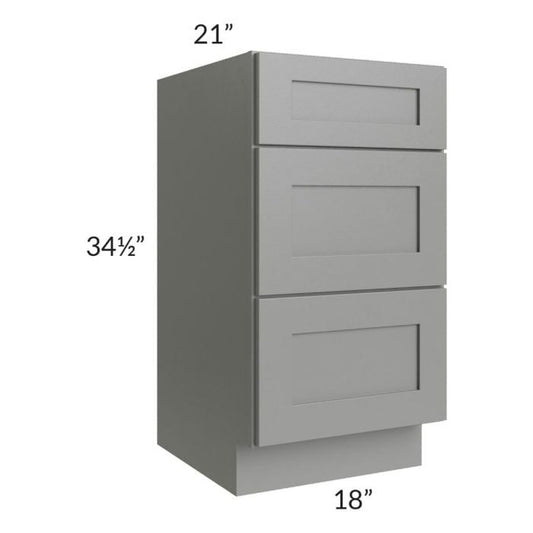 RTA Shale Grey Shaker 18" Vanity Three Drawer Base Cabinet with 1 Decorative End Panel