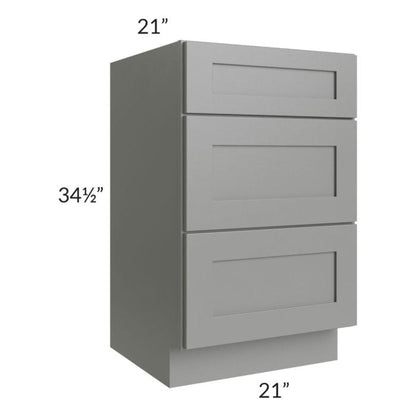 RTA Shale Grey Shaker 21" Vanity Three Drawer Base Cabinet with 1 Decorative End Panel