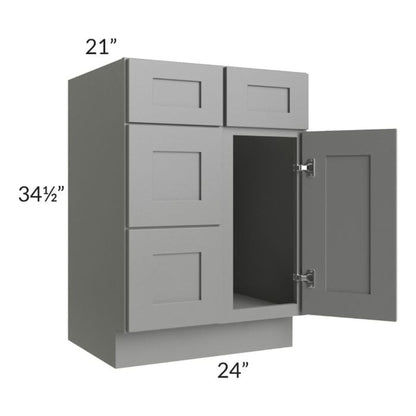 RTA Shale Grey Shaker 24" Vanity Sink Base Cabinet (Drawers on Left) with 2 Decorative End Panels