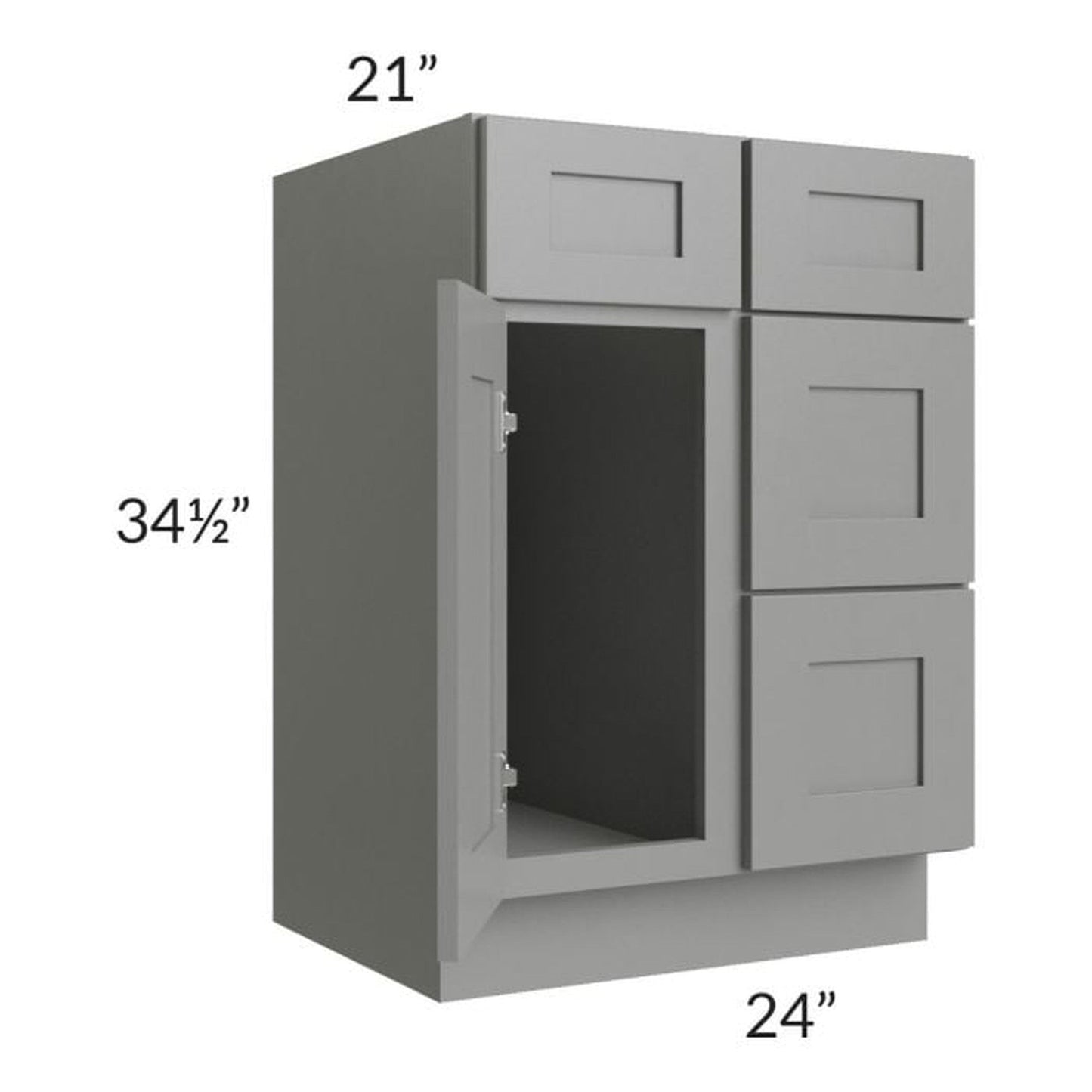 RTA Shale Grey Shaker 24" Vanity Sink Base Cabinet (Drawers on Right) with 1 Decorative End Panel