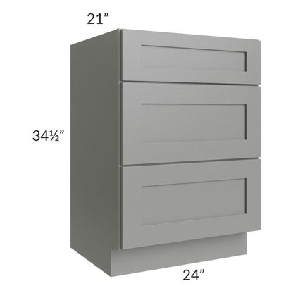 RTA Shale Grey Shaker 24" Vanity Three Drawer Base Cabinet with 1 Decorative End Panel