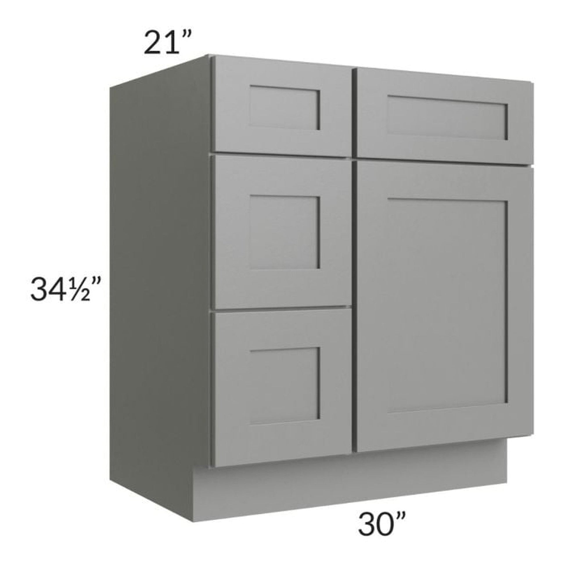 RTA Shale Grey Shaker 30" Vanity Sink Base Cabinet (Drawers on Left) with 2 Decorative End Panels