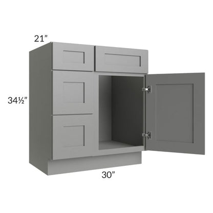RTA Shale Grey Shaker 30" Vanity Sink Base Cabinet (Drawers on Left) with 2 Decorative End Panels