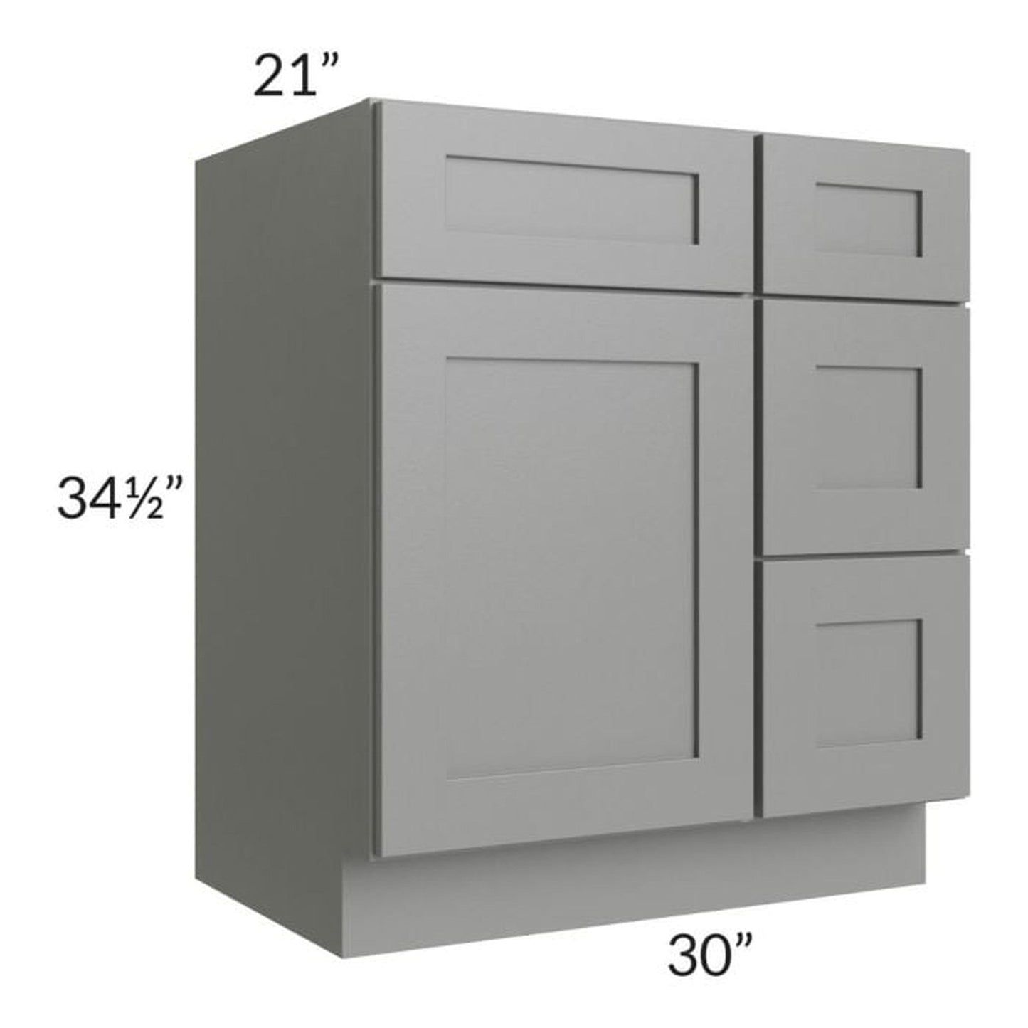 RTA Shale Grey Shaker 30" Vanity Sink Base Cabinet (Drawers on Right) with 2 Decorative End Panels