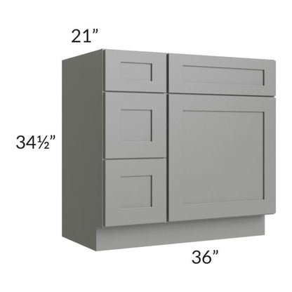 RTA Shale Grey Shaker 36" Vanity Sink Base Cabinet (Drawers on Left) with 1 Decorative End Panel