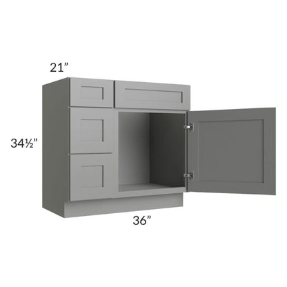 RTA Shale Grey Shaker 36" Vanity Sink Base Cabinet (Drawers on Left) with 1 Decorative End Panel