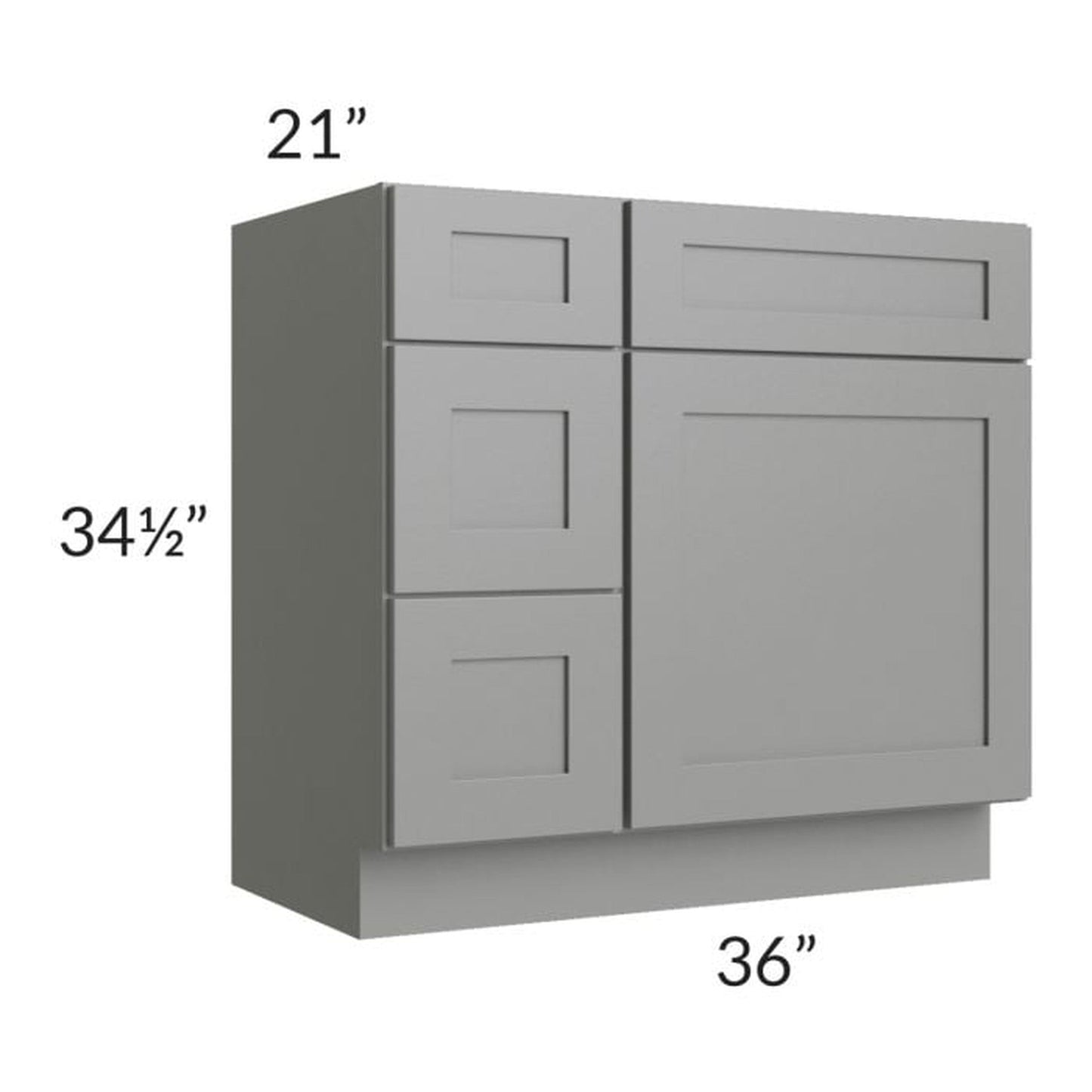 RTA Shale Grey Shaker 36" Vanity Sink Base Cabinet (Drawers on Left) with 2 Decorative End Panels
