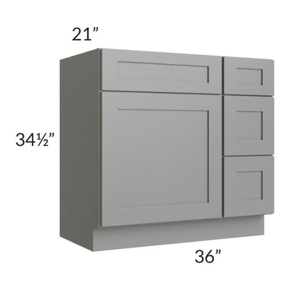 RTA Shale Grey Shaker 36" Vanity Sink Base Cabinet (Drawers on Right) with 1 Decorative End Panel