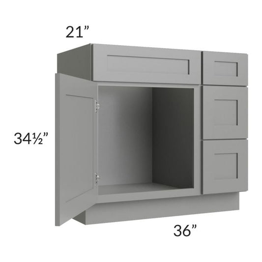 RTA Shale Grey Shaker 36" Vanity Sink Base Cabinet (Drawers on Right) with 1 Decorative End Panel