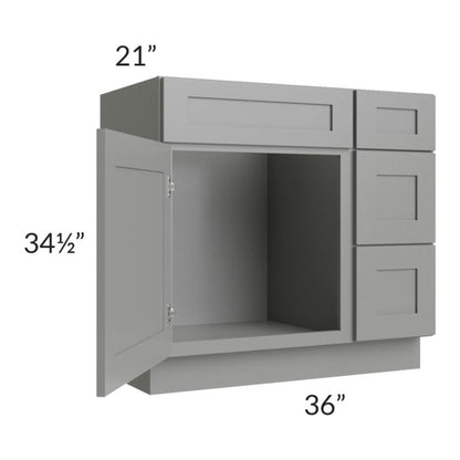RTA Shale Grey Shaker 36" Vanity Sink Base Cabinet (Drawers on Right) with 2 Decorative End Panels