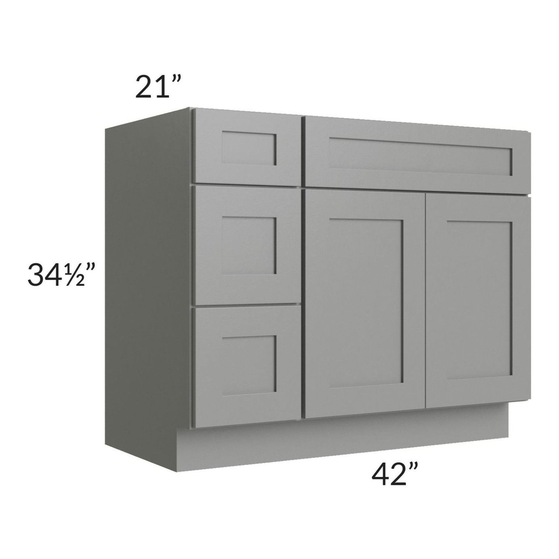 RTA Shale Grey Shaker 42" Vanity Sink Base Cabinet (Drawers on Left)