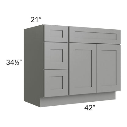 RTA Shale Grey Shaker 42" Vanity Sink Base Cabinet (Drawers on Left)
