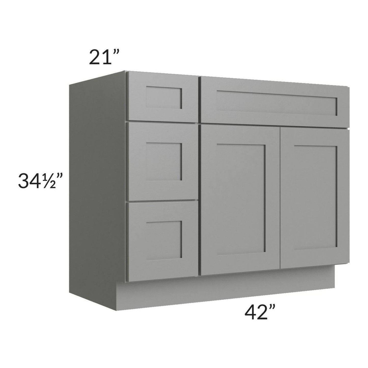 RTA Shale Grey Shaker 42" Vanity Sink Base Cabinet (Drawers on Left) with 1 Decorative End Panel