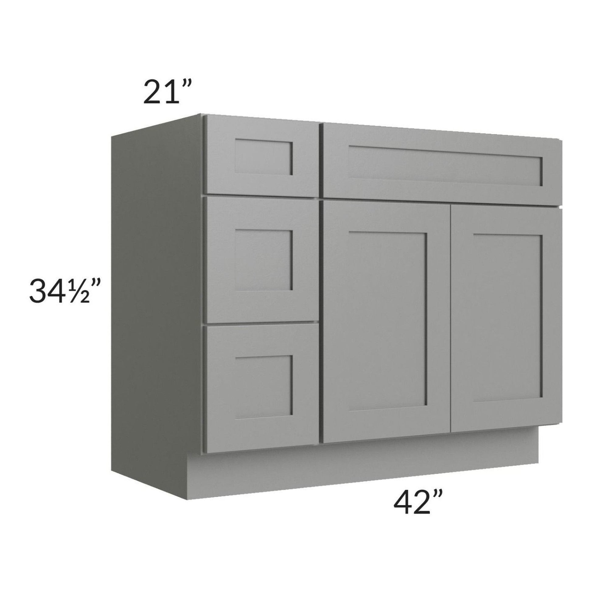 RTA Shale Grey Shaker 42" Vanity Sink Base Cabinet (Drawers on Left) with 2 Decorative End Panels