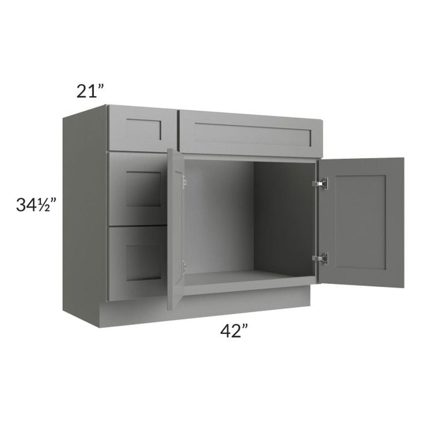RTA Shale Grey Shaker 42" Vanity Sink Base Cabinet (Drawers on Left)