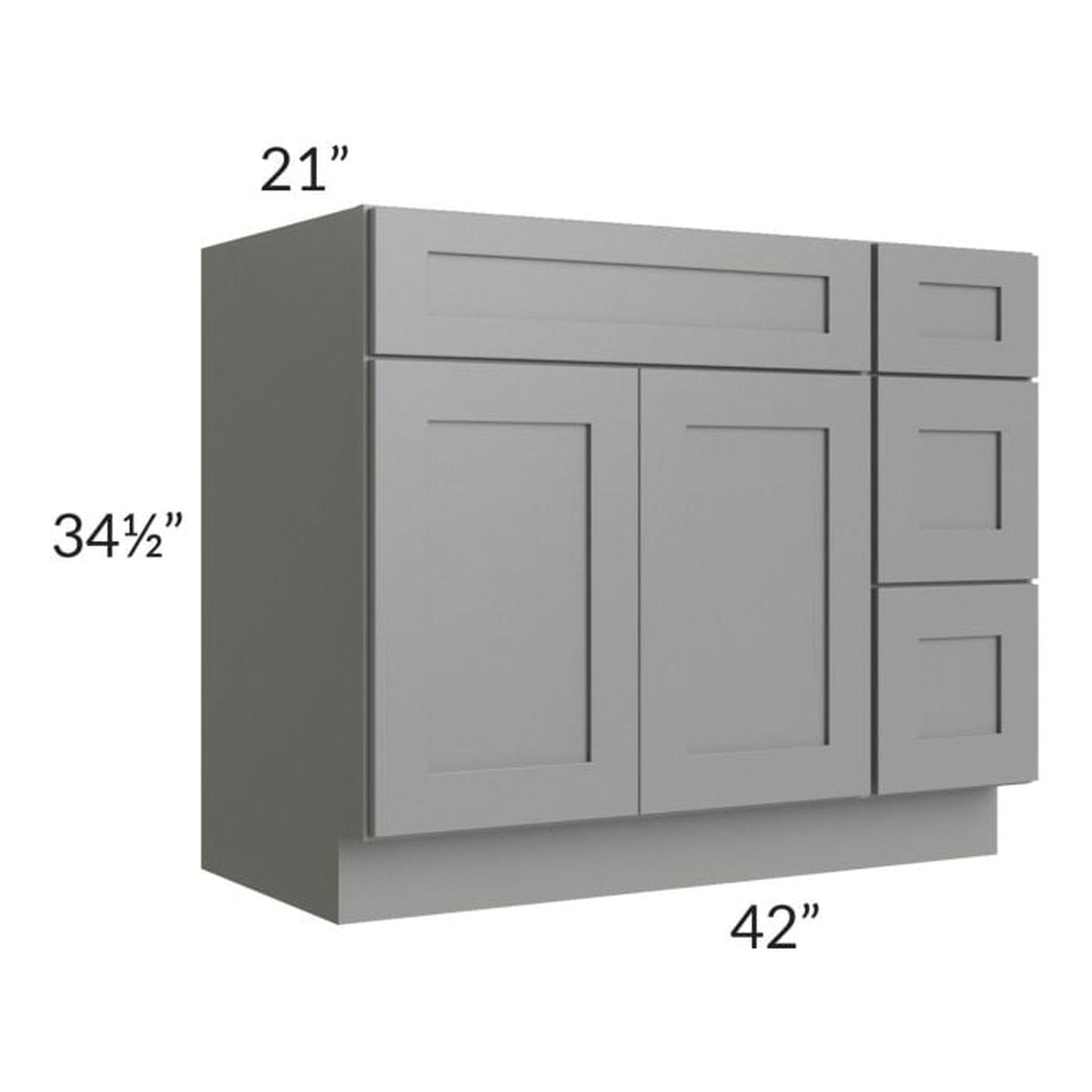 RTA Shale Grey Shaker 42" Vanity Sink Base Cabinet (Drawers on Right)