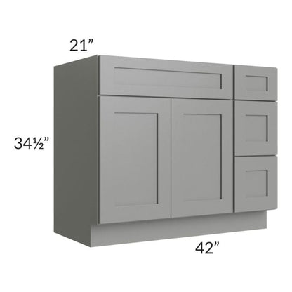 RTA Shale Grey Shaker 42" Vanity Sink Base Cabinet (Drawers on Right) with 1 Decorative End Panel