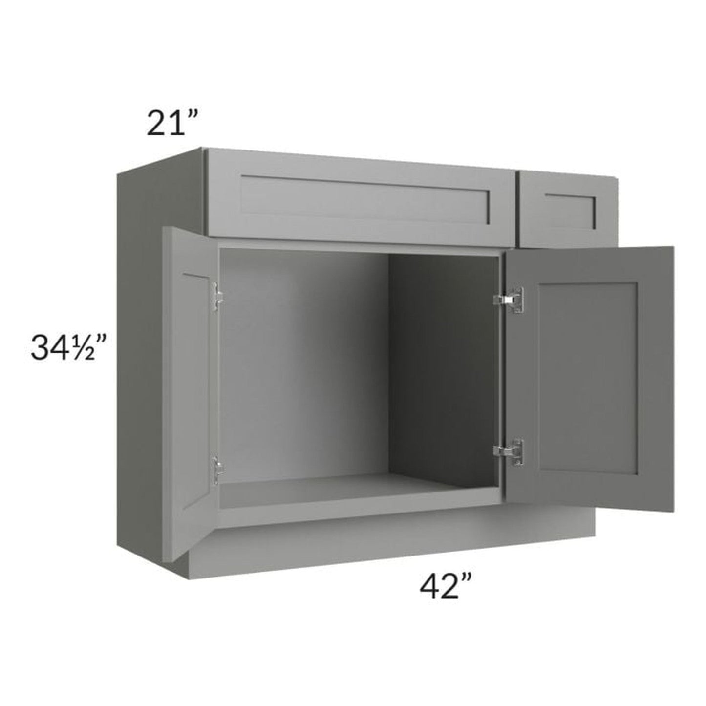 RTA Shale Grey Shaker 42" Vanity Sink Base Cabinet (Drawers on Right) with 1 Decorative End Panel