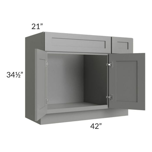 RTA Shale Grey Shaker 42" Vanity Sink Base Cabinet (Drawers on Right) with 2 Decorative End Panels