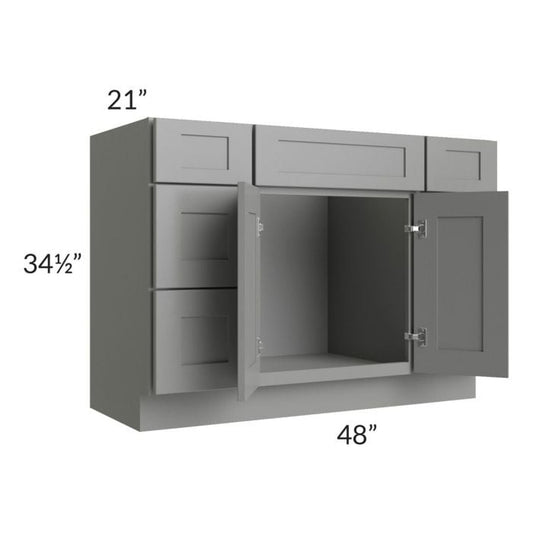 RTA Shale Grey Shaker 48" Vanity Sink Base Cabinet with Drawers with 1 Decorative End Panel