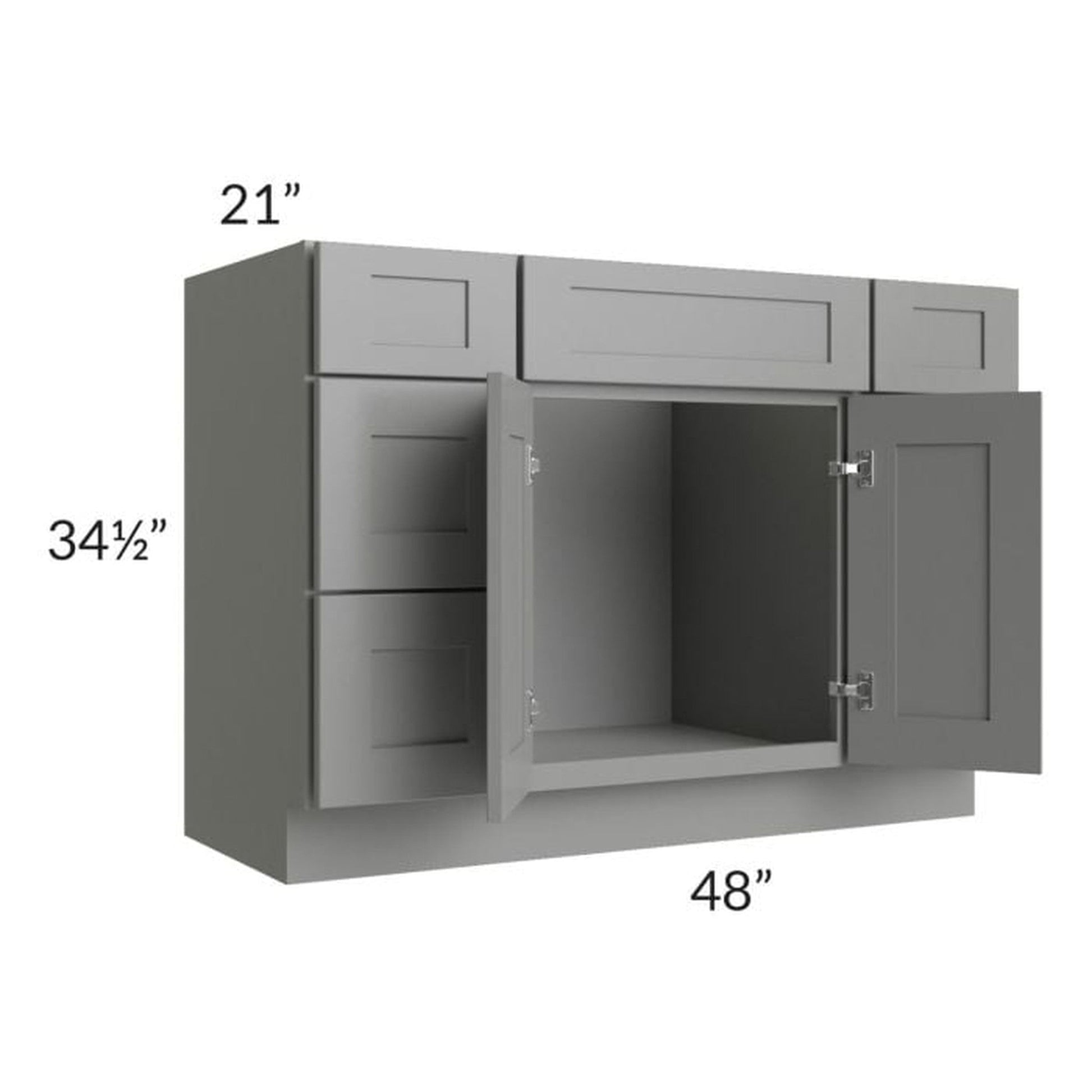 RTA Shale Grey Shaker 48" Vanity Sink Base Cabinet with Drawers with 2 Decorative End Panels