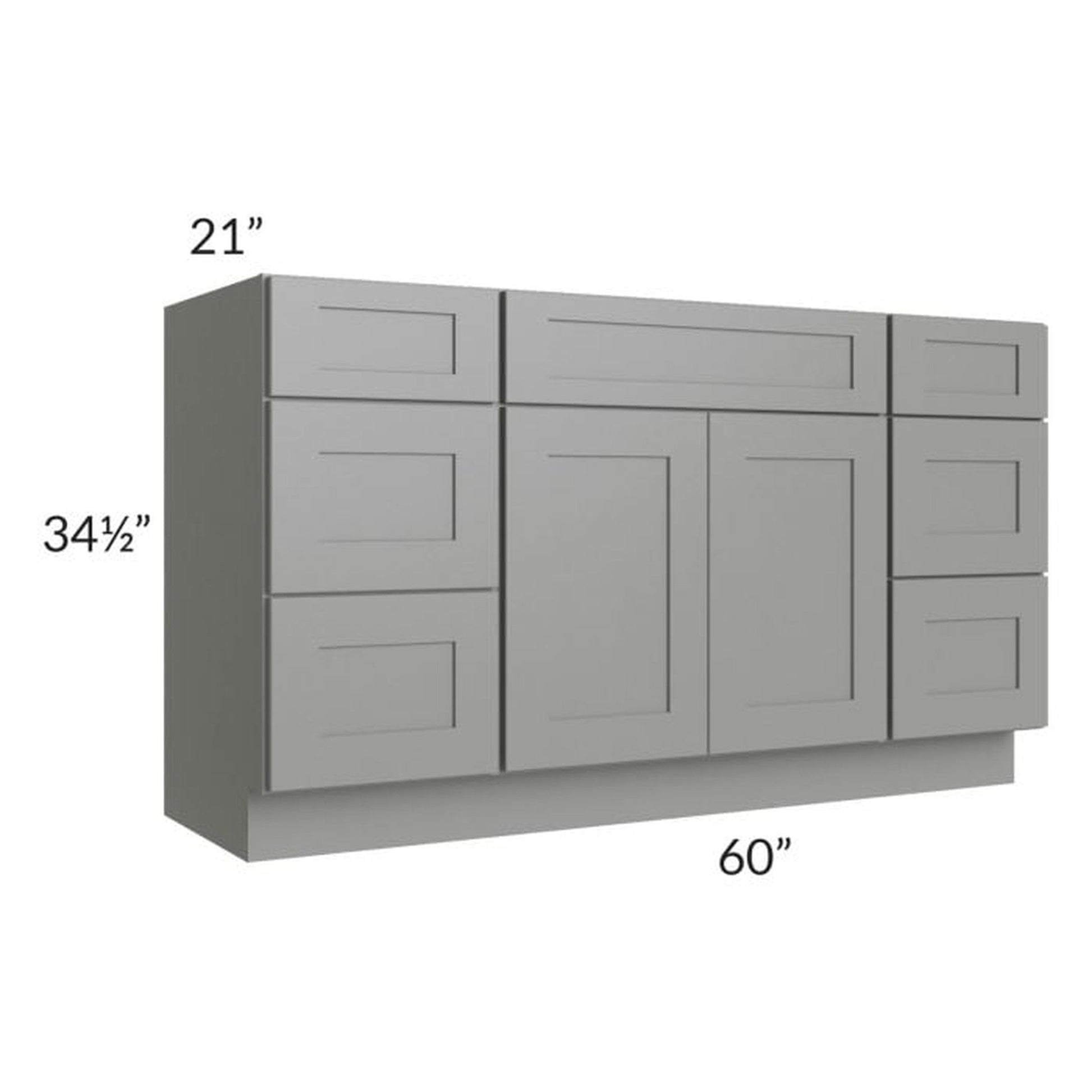 RTA Shale Grey Shaker 60" Vanity Sink Base Cabinet PS-V6021DD with Drawers with 1 Decorative End Panel