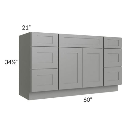 RTA Shale Grey Shaker 60" Vanity Sink Base Cabinet with Drawers PS-V6021DD