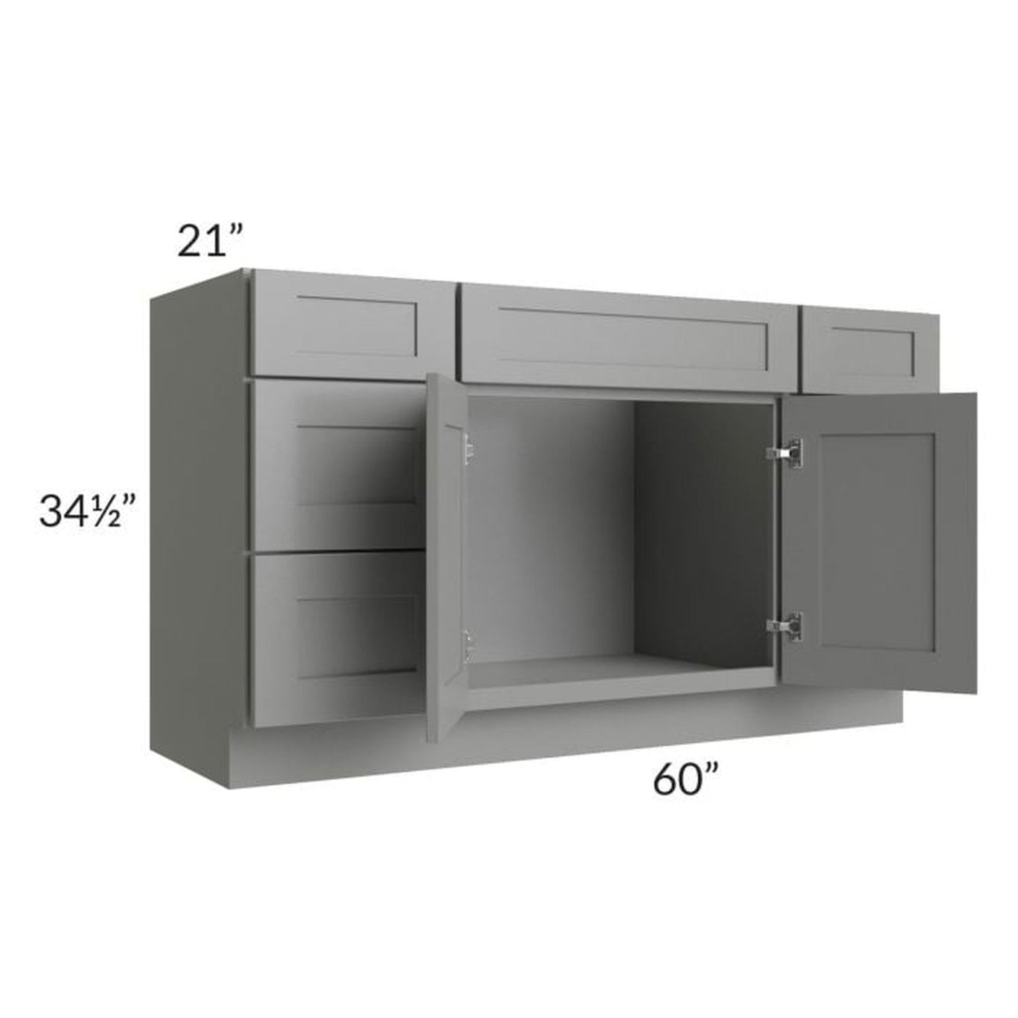 RTA Shale Grey Shaker 60" Vanity Sink Base Cabinet with Drawers PS-V6021DD with 2 Decorative End Panels