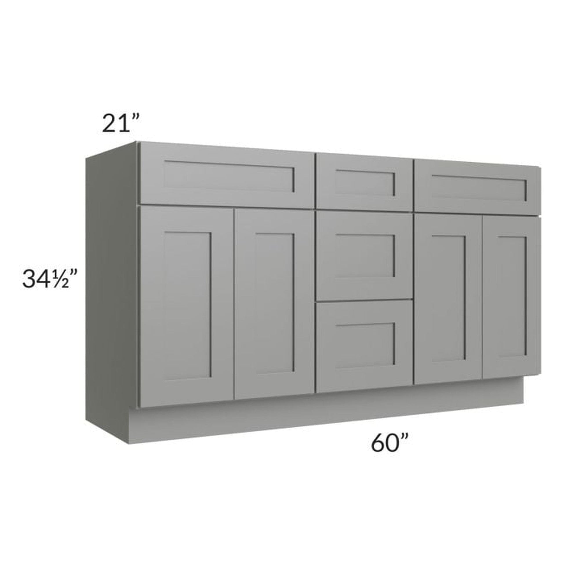 RTA Shale Grey Shaker 60" Vanity Sink Base Cabinet with Drawers with 1 Decorative End Panel