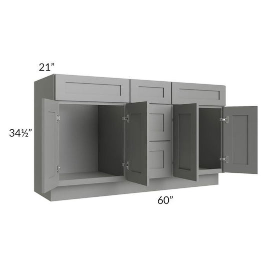 RTA Shale Grey Shaker 60" Vanity Sink Base Cabinet with Drawers with 2 Decorative End Panels