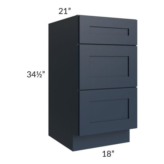 RTA Southport Blue Shaker 18" Vanity 3-Drawer Base Cabinet with 2 Decorative End Panels