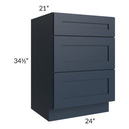 RTA Southport Blue Shaker 24" Vanity 3-Drawer Base Cabinet with 1 Decorative End Panel