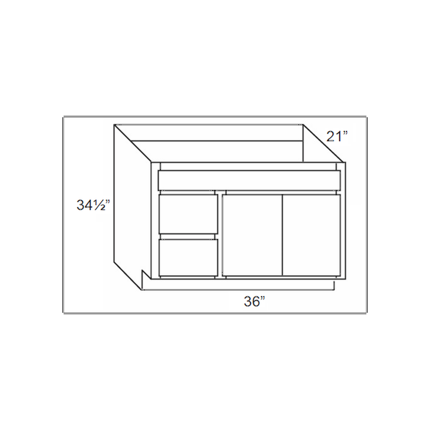 RTA Southport Blue Shaker 36" x 21" Vanity Sink Base Cabinet (Doors on Right)