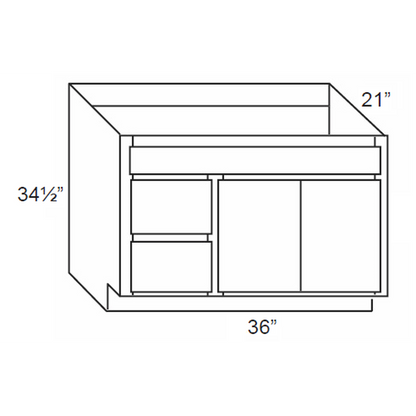 RTA Southport Espresso Shaker 12" Vanity 3-Drawer Base Cabinet