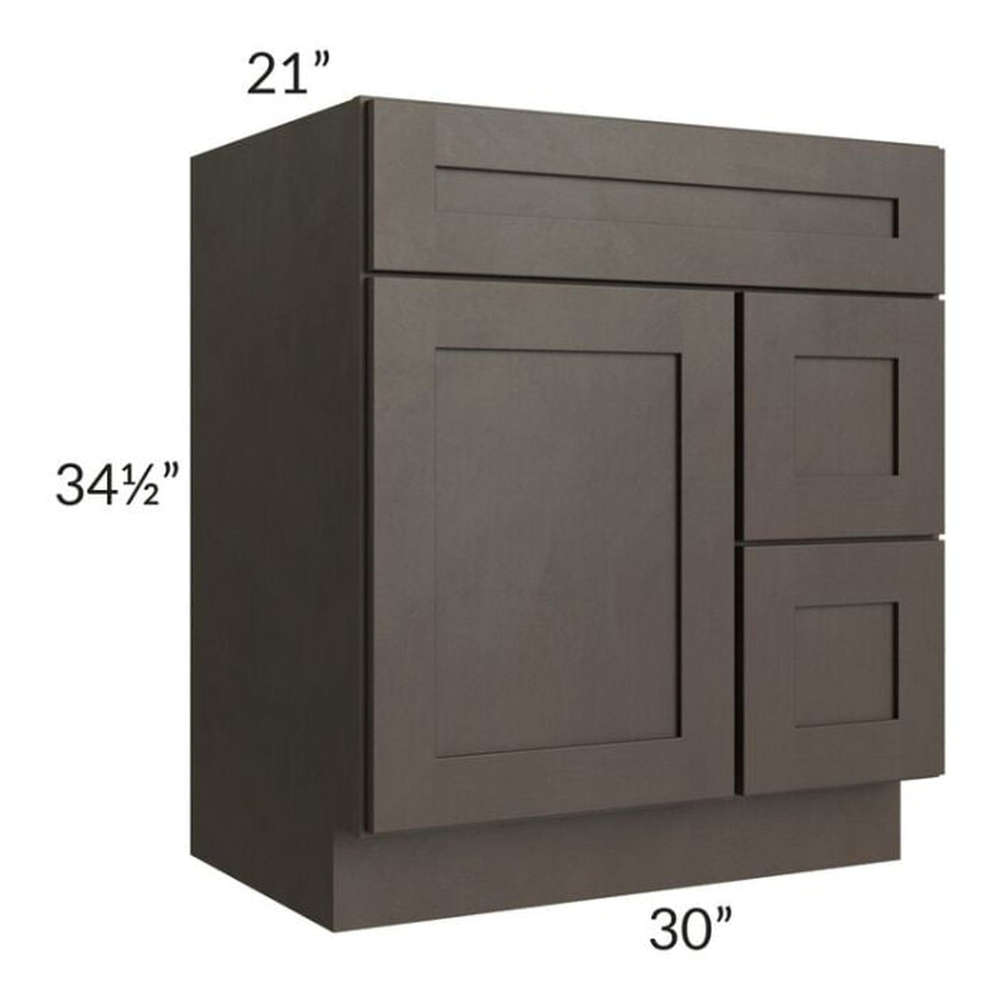 RTA Southport Espresso Shaker 30" x 21" Vanity Sink Base Cabinet (Door on Left) with 1 Decorative End Panel