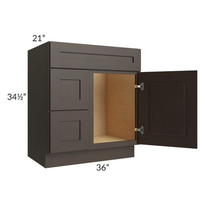 RTA Southport Espresso Shaker 30" x 21" Vanity Sink Base Cabinet (Door on Right) with 1 Decorative End Panel