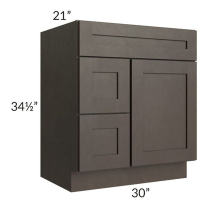 RTA Southport Espresso Shaker 30" x 21" Vanity Sink Base Cabinet (Door on Right) with 2 Decorative End Panels