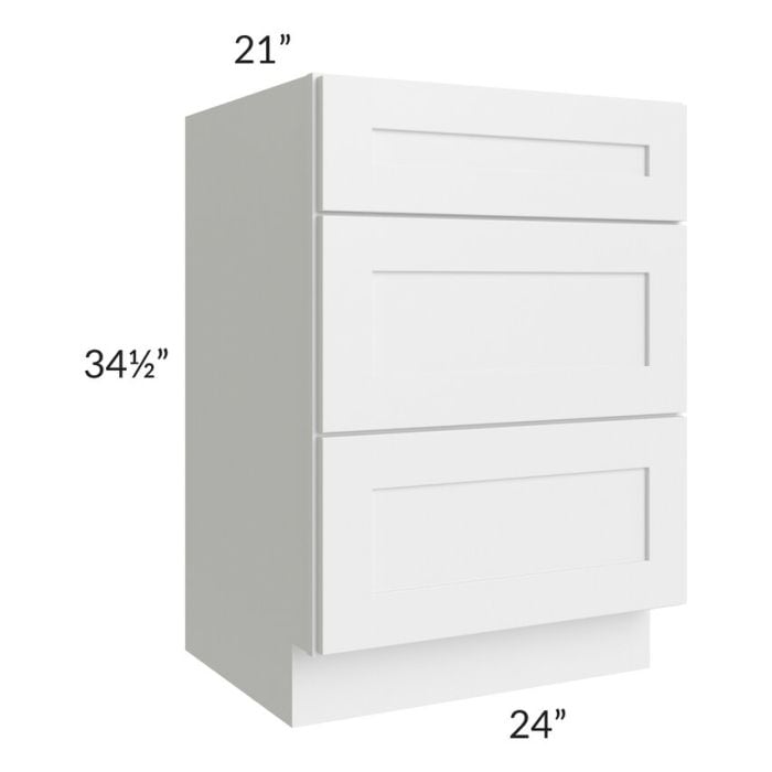 RTA Southport White Shaker 24" Vanity 3-Drawer Base Cabinet