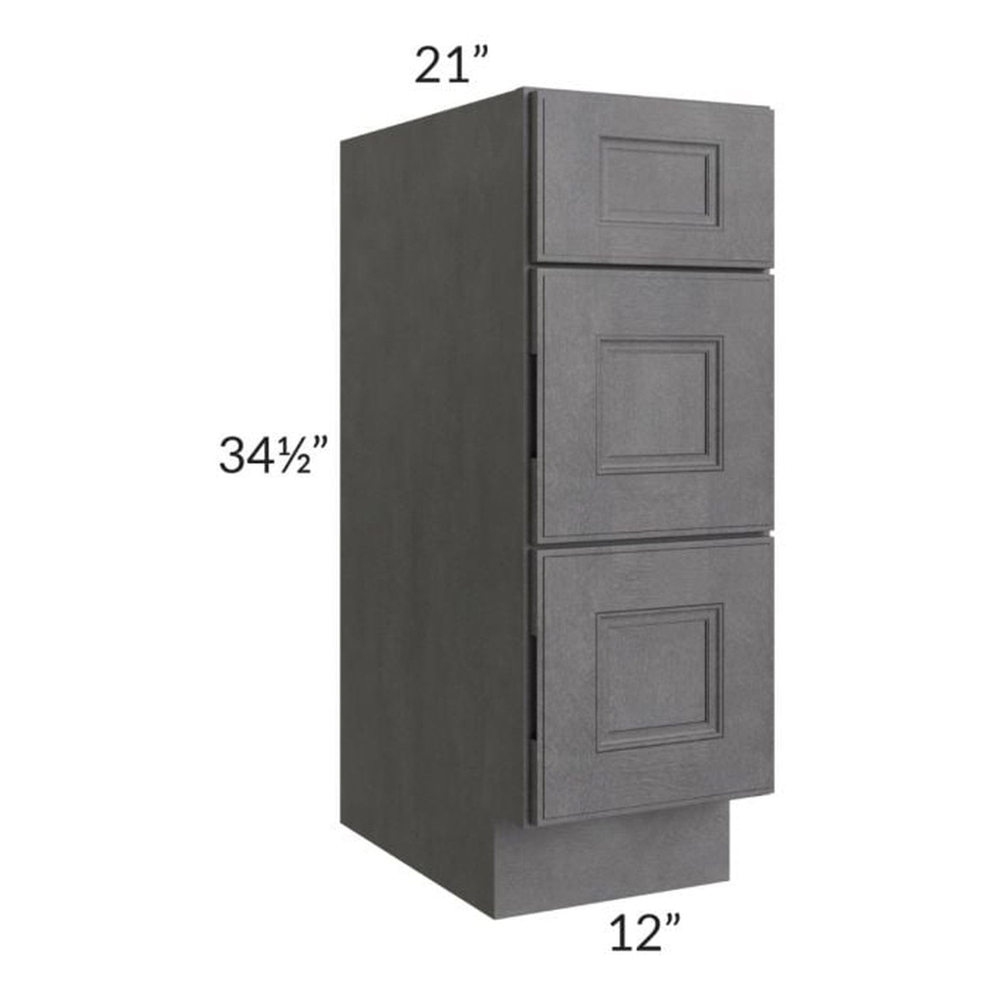 RTA Stone Grey 12" Vanity Three Drawer Base Cabinet with 2 Decorative End Panels