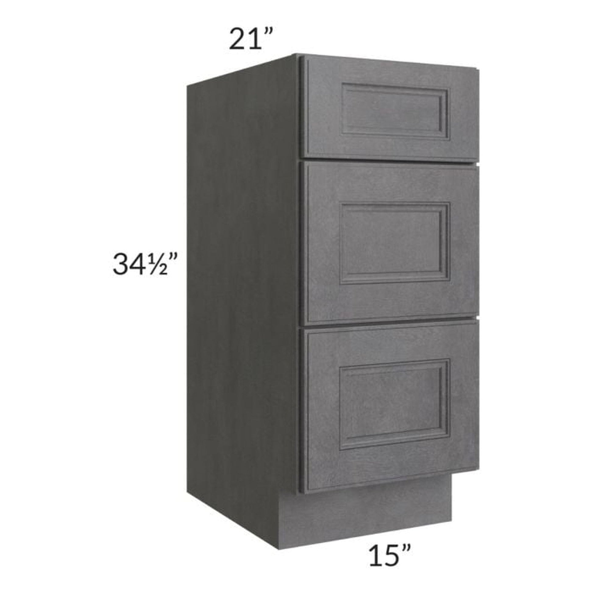 RTA Stone Grey 15" Vanity Three Drawer Base Cabinet with 1 Decorative End Panel