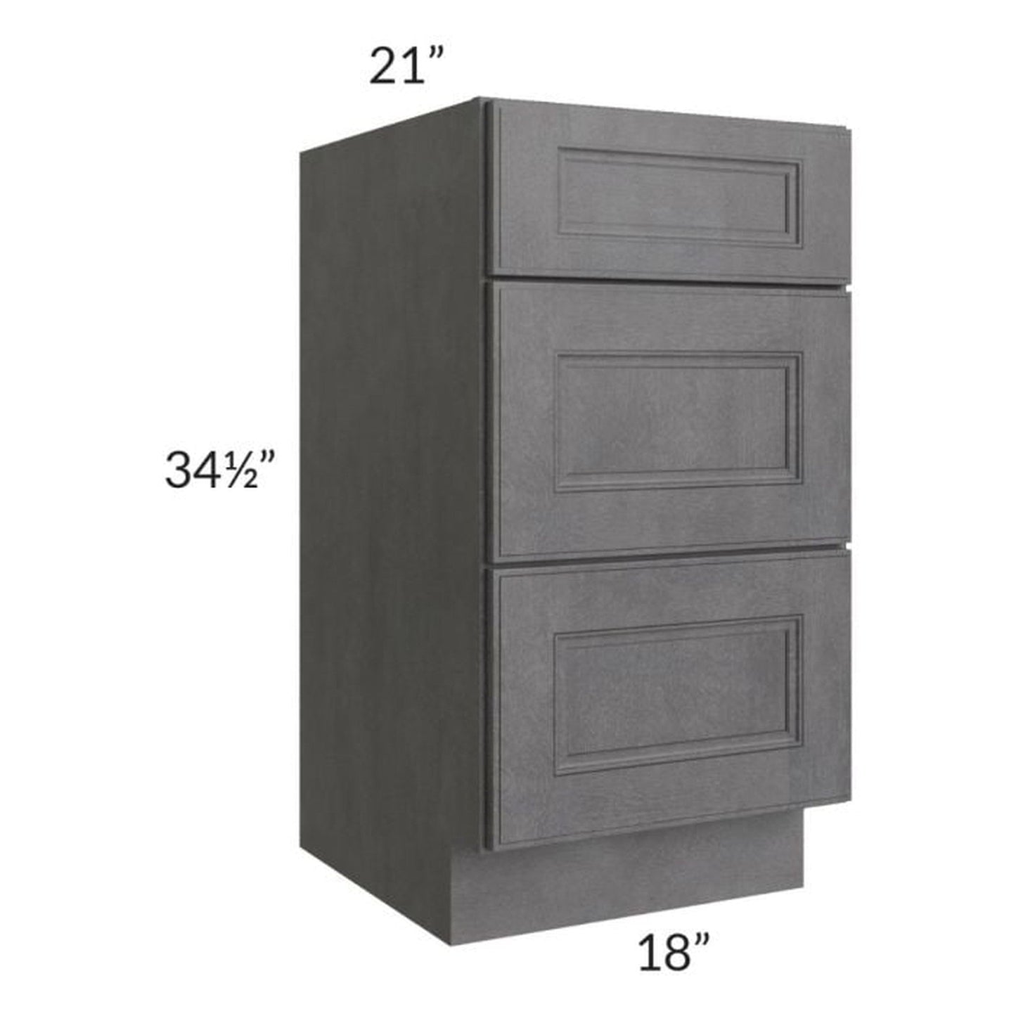 RTA Stone Grey 18" Vanity Three Drawer Base Cabinet with 1 Decorative End Panel