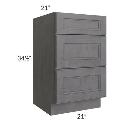 RTA Stone Grey 21" Vanity Three Drawer Base Cabinet with 1 Decorative End Panel