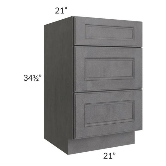 RTA Stone Grey 21" Vanity Three Drawer Base Cabinet with 1 Decorative End Panel