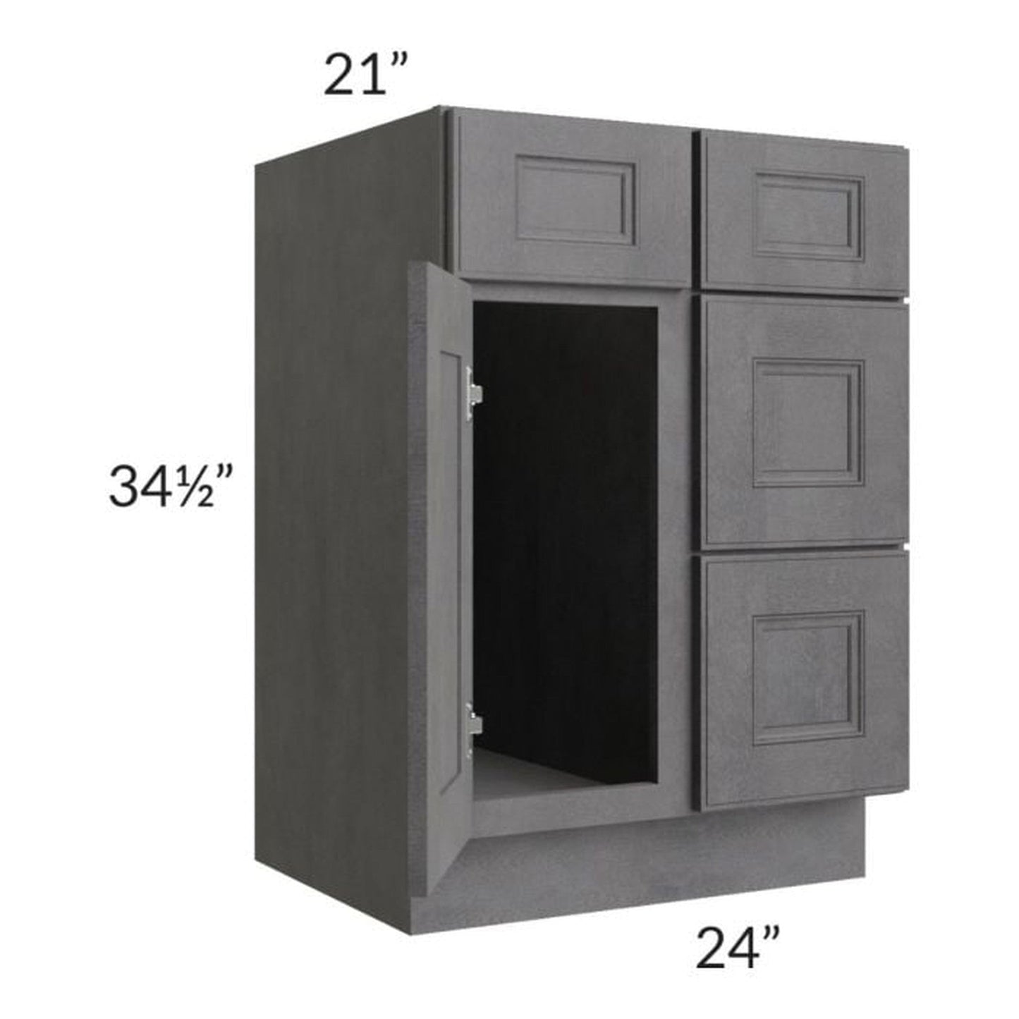 RTA Stone Grey 24" Vanity Sink Base Cabinet (Drawers on Right) with 1 Decorative End Panel