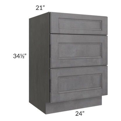 RTA Stone Grey 24" Vanity Three Drawer Base Cabinet with 1 Decorative End Panel