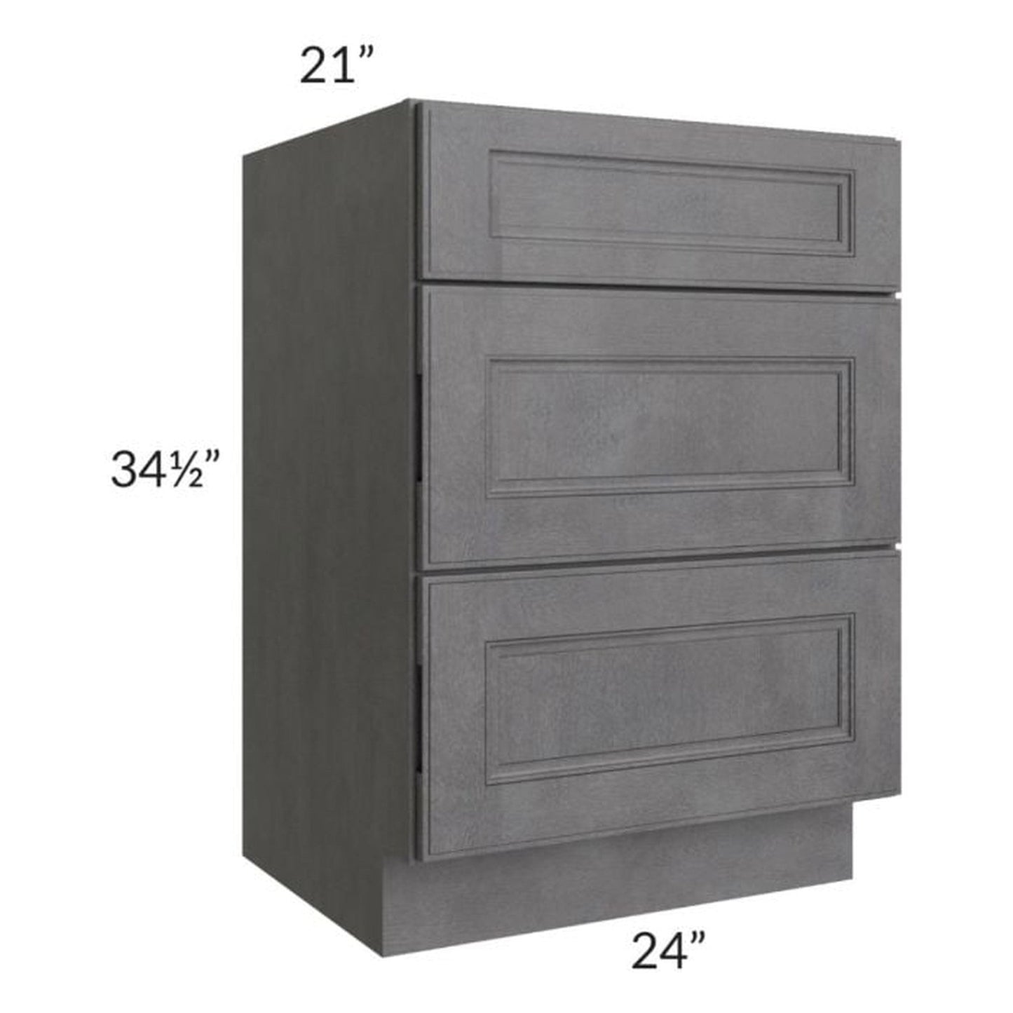 RTA Stone Grey 24" Vanity Three Drawer Base Cabinet with 2 Decorative End Panels