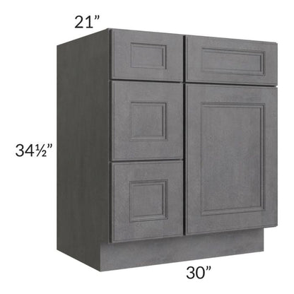 RTA Stone Grey 30" Vanity Sink Base Cabinet (Drawers on Left)