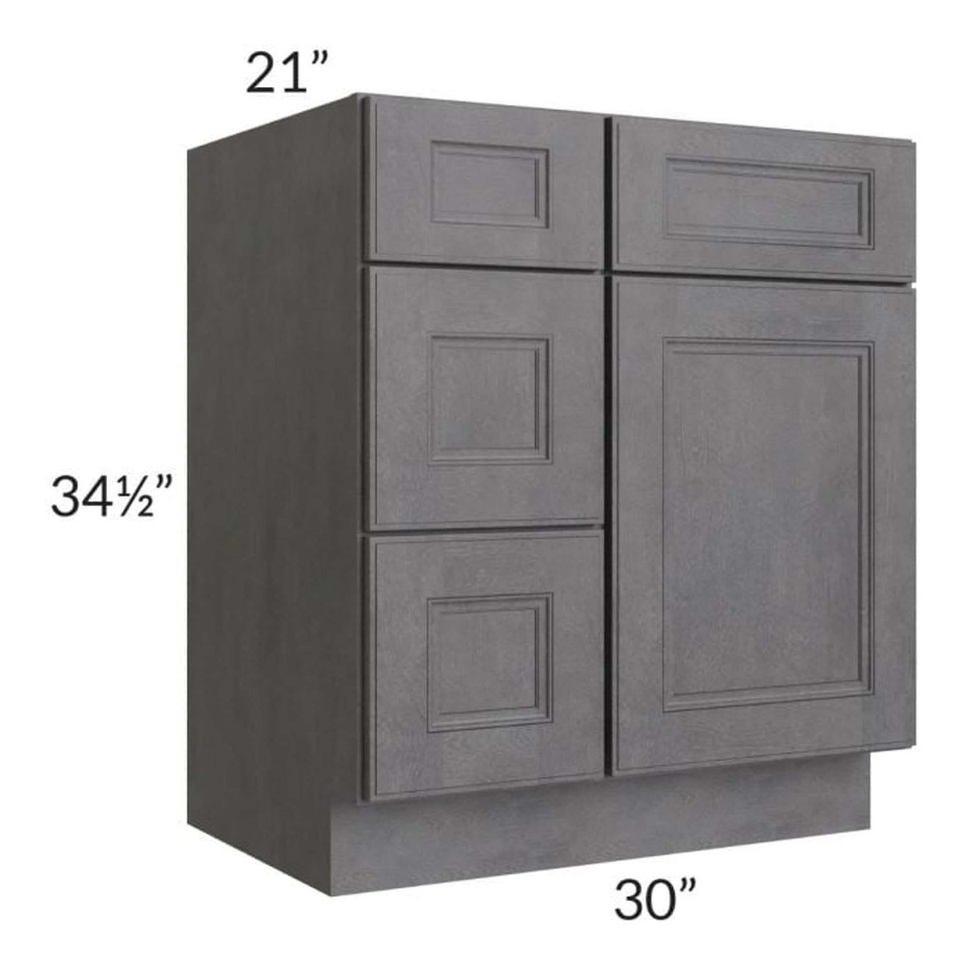 RTA Stone Grey 30" Vanity Sink Base Cabinet (Drawers on Left) with 1 Decorative End Panel