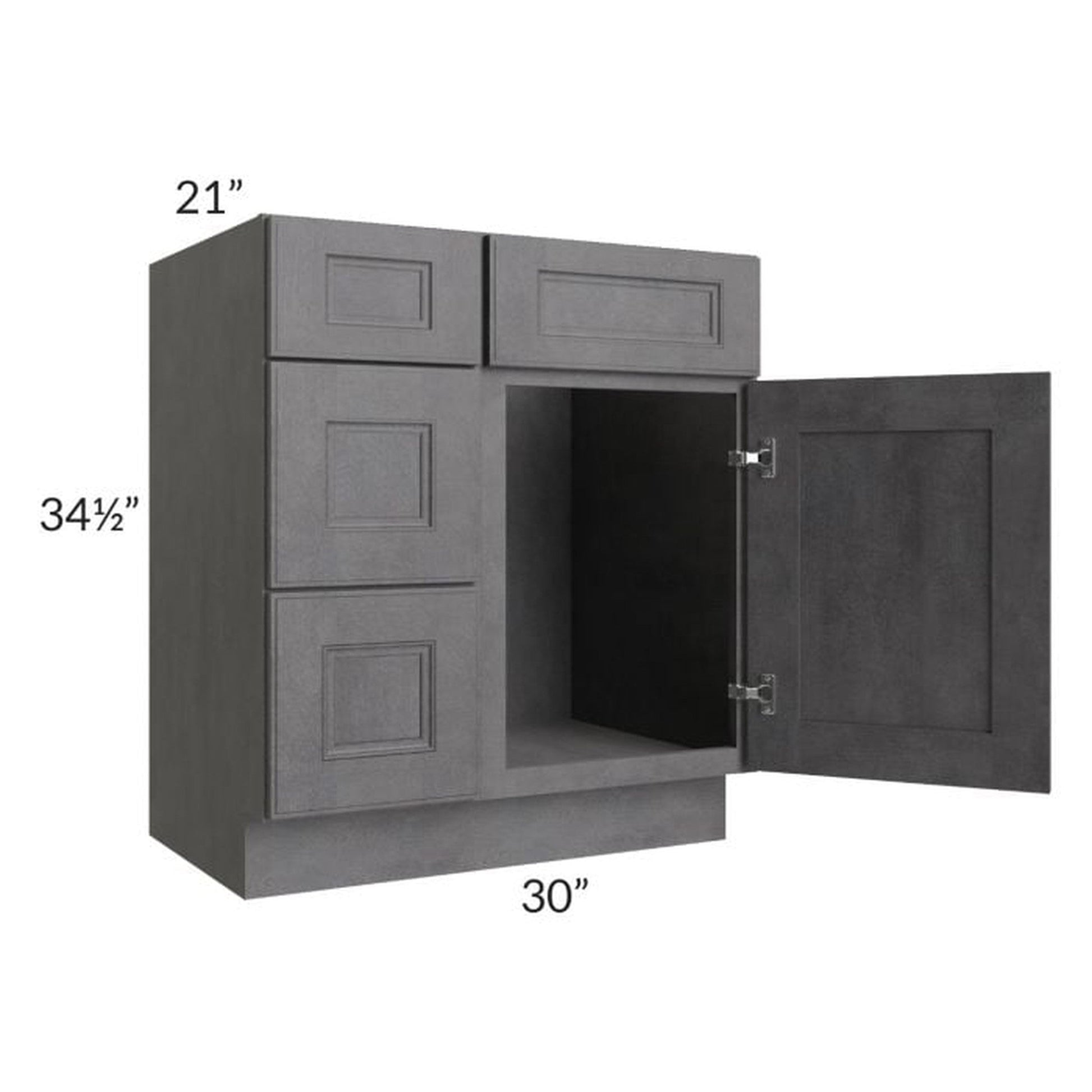 RTA Stone Grey 30" Vanity Sink Base Cabinet (Drawers on Left) with 1 Decorative End Panel