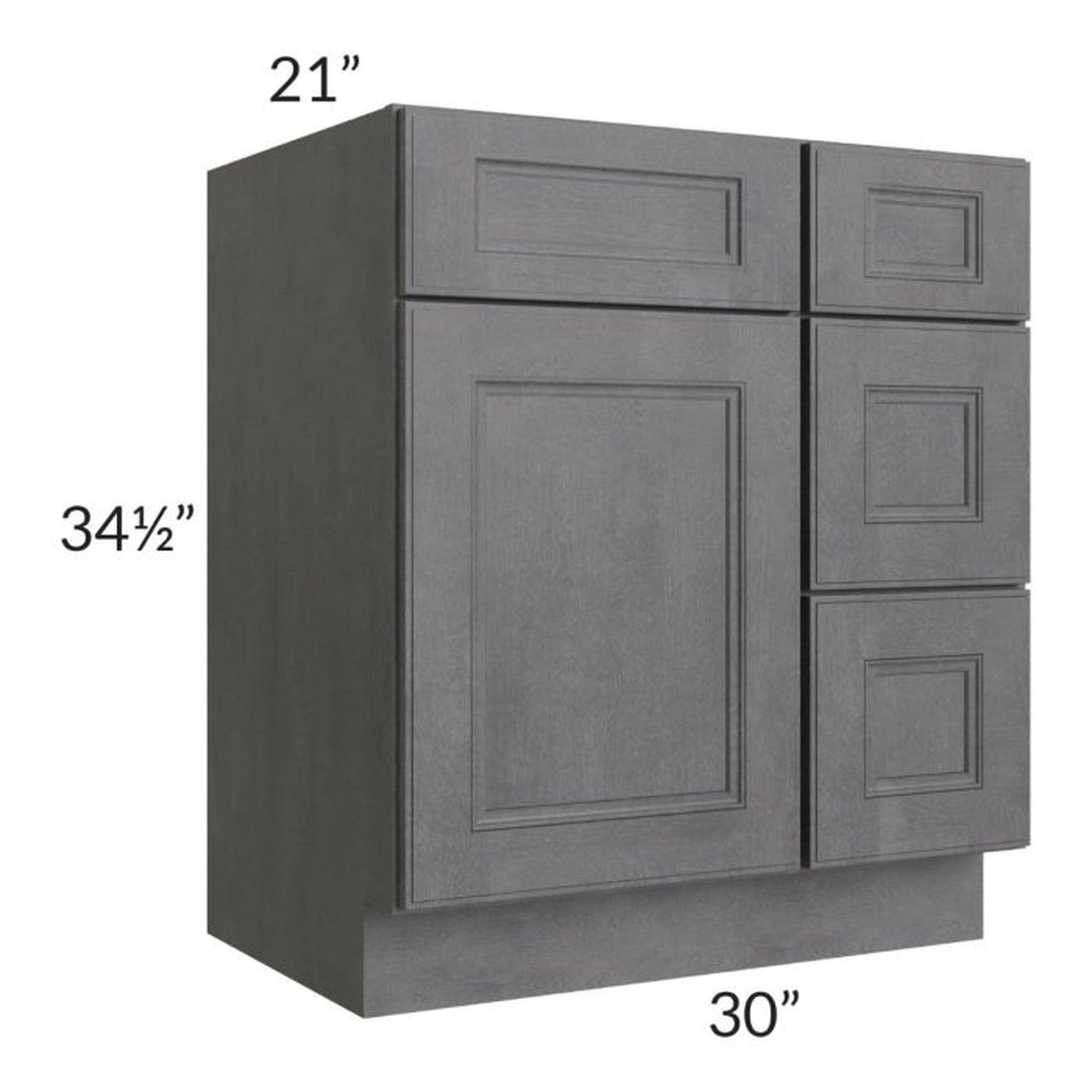 RTA Stone Grey 30" Vanity Sink Base Cabinet (Drawers on Right) with 1 Decorative End Panel